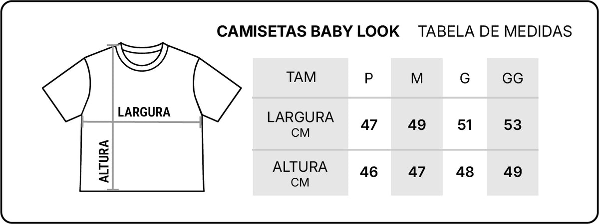 Tabela de medidas de camisetas masculinas